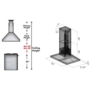 ZLINE Convertible Vent Island Mount Range Hood in Black Stainless Steel