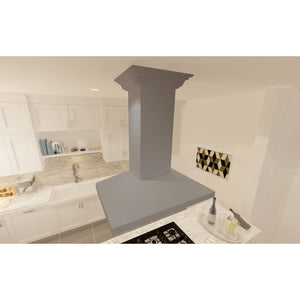 ZLINE Ducted Wooden Island Mount Range Hood in Gray with Remote Blower
