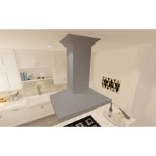 Load image into Gallery viewer, ZLINE Ducted Wooden Island Mount Range Hood in Gray with Remote Blower
