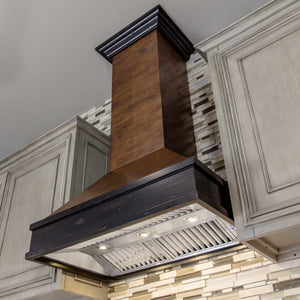 ZLINE Wooden Wall Mount Range Hood in Antigua and Hamilton - Includes Remote Motor