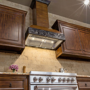 ZLINE Wooden Wall Mount Range Hood in Antigua and Walnut - Includes Dual Remote Motor