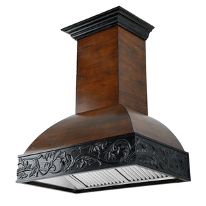 ZLINE Wooden Wall Mount Range Hood in Antigua and Walnut - Includes Dual Remote Motor