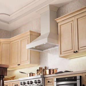 ZLINE Ducted Wooden Wall Mount Range Hood in Cottage White with Remote Motor
