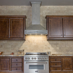 ZLINE Wooden Wall Mount Range Hood in Distressed Gray - Includes Remote Motor