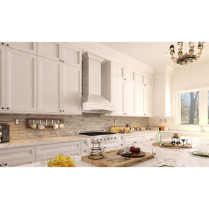 ZLINE Wooden Wall Mount Range Hood in White - Includes Remote Motor